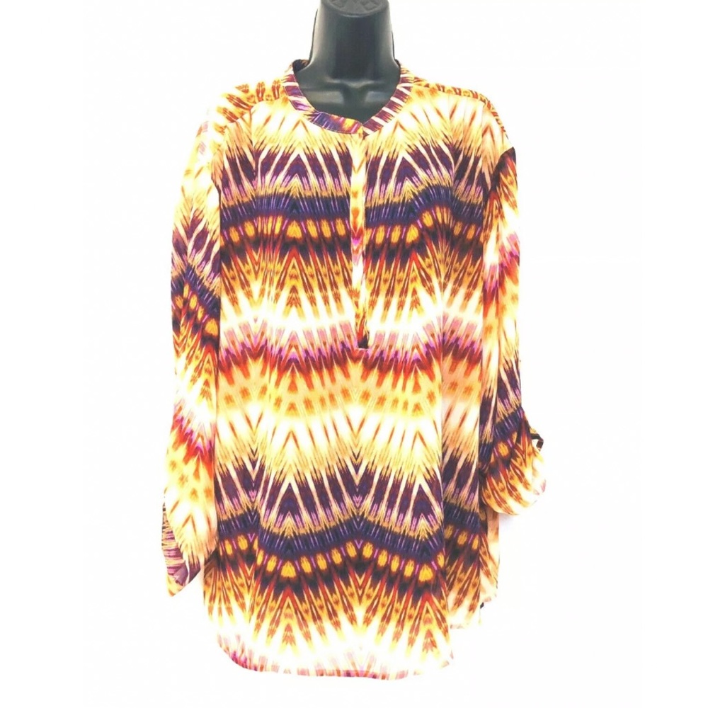2X Semi Sheer Blouse Orange Purple Top